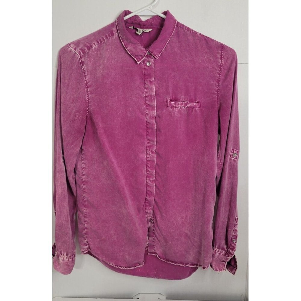 Calvin Klein Womens Collared Long Sleeves pink Tunic Blouse Top Size XS lyocell